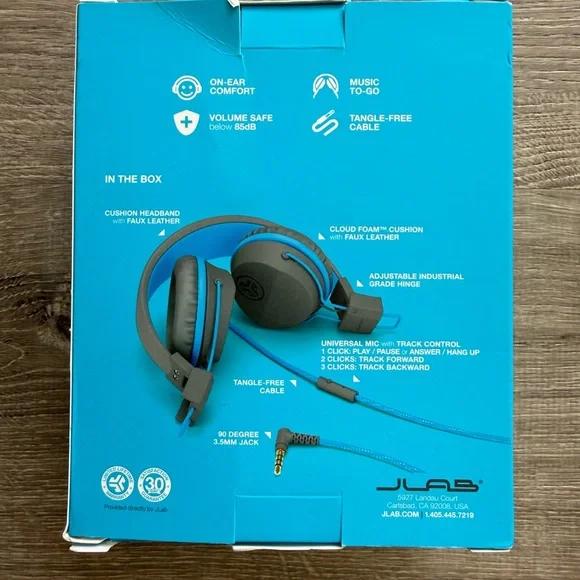 JLab JBuddies Studio On-Ear Kids Gray/Blue Wired Headphones Folding Adjustable - Picture 7 of 8